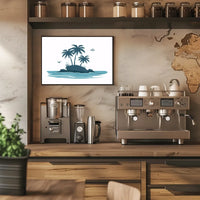 Serene Island Silhouette Modern Blue Art Poster