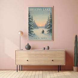Higgins Lake Winter Serenity Ice Fishing Travel Poster