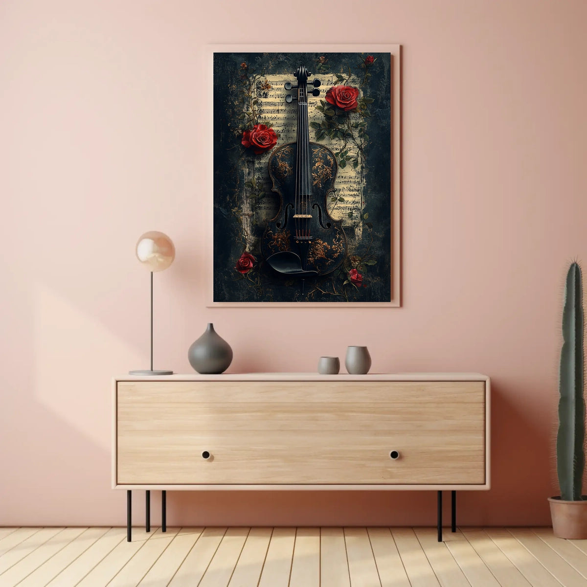 Vintage Violin and Floral Elements Artistic Poster