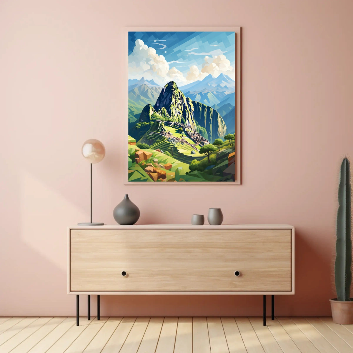 Machu Picchu Geometric Art: Adventurous Travel Poster