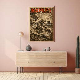 Coastal Surfing Alligator In Naples Poster Wall Art