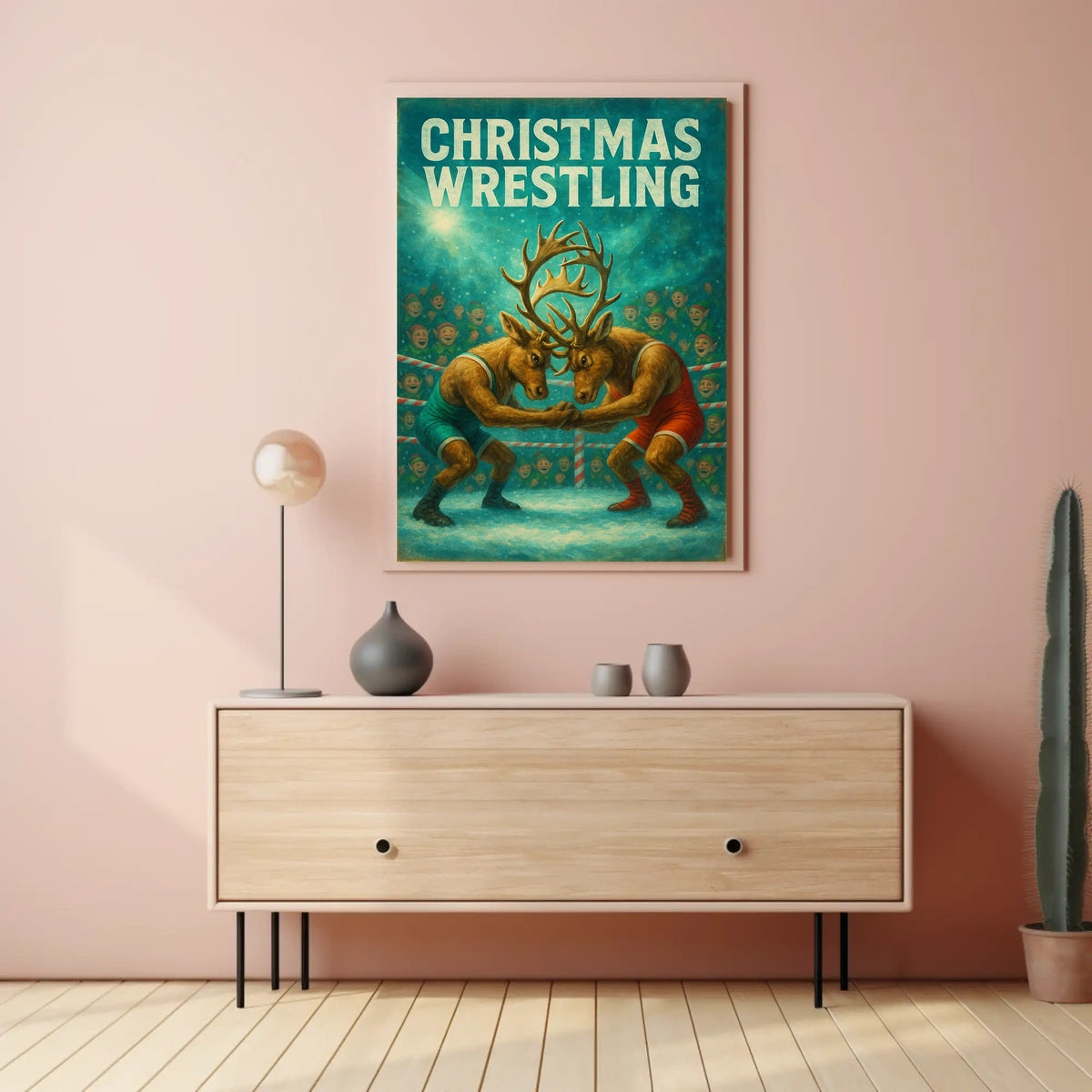 Whimsical Reindeer Wrestling Festive Christmas Sports Poster