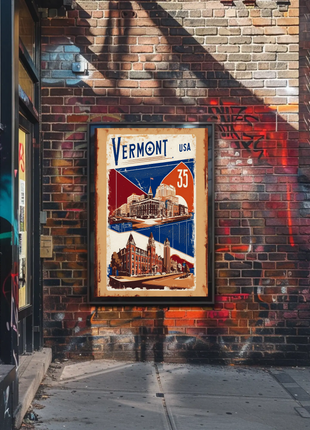 Vermont USA Historic Red Brick Skyline Travel Poster