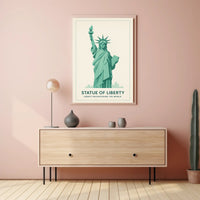 Statue of Liberty Teal Minimalist Artistic Poster PosterGoat
