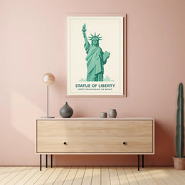 Statue of Liberty Teal Minimalist Artistic Poster PosterGoat