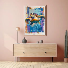 Vibrant Sea Turtle Art Print Poster for Home Decor PosterGoat