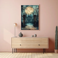 Mysterious Moonlit Gothic Mansion, Artistic Gothic Culture Poster