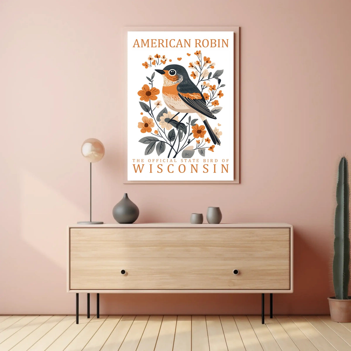 American Robin Wisconsin State Bird Poster Art