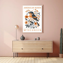 American Robin Wisconsin State Bird Poster Art