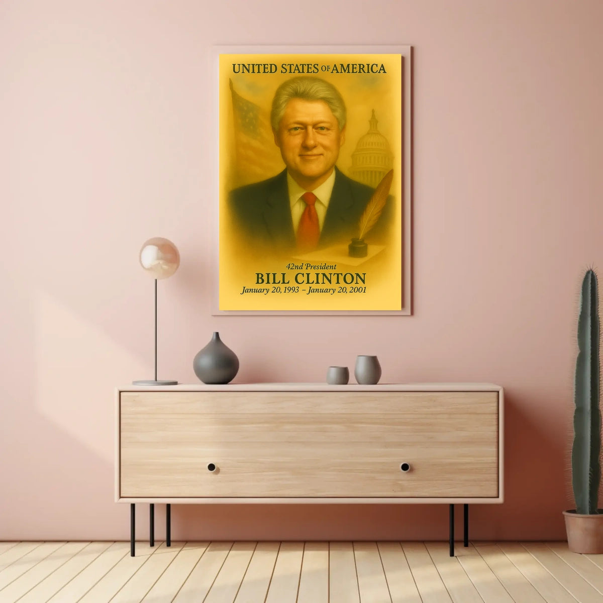 Bill Clinton 42nd President of the United States Vintage Watercolor Poster