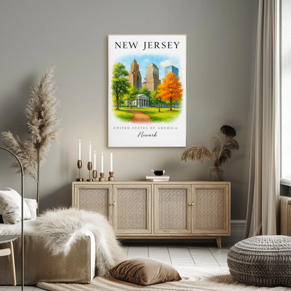 Newark New Jersey Historic Skyline Autumn Park Travel Poster