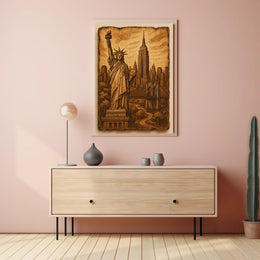 New York City Landmarks Skylines Poster Vintage Wall Art