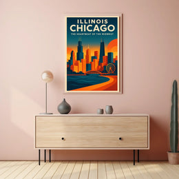 Chicago Skyline Architecture Ferris Wheel Urban Poster