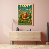 Santa's Whimsical Workout Festive Pop Culture Poster