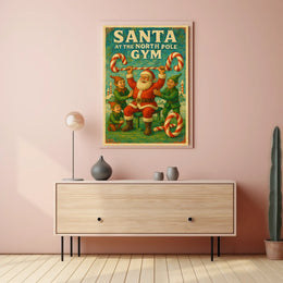 Santa's Whimsical Workout Festive Pop Culture Poster