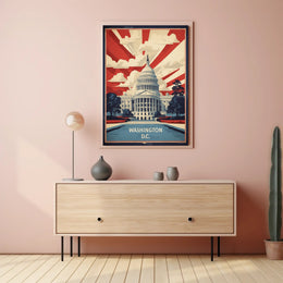 Stylized Capitol Building Vintage Political Propaganda Poster