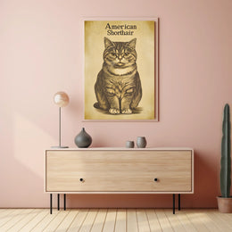 American Shorthair Cat Vintage Illustration Poster