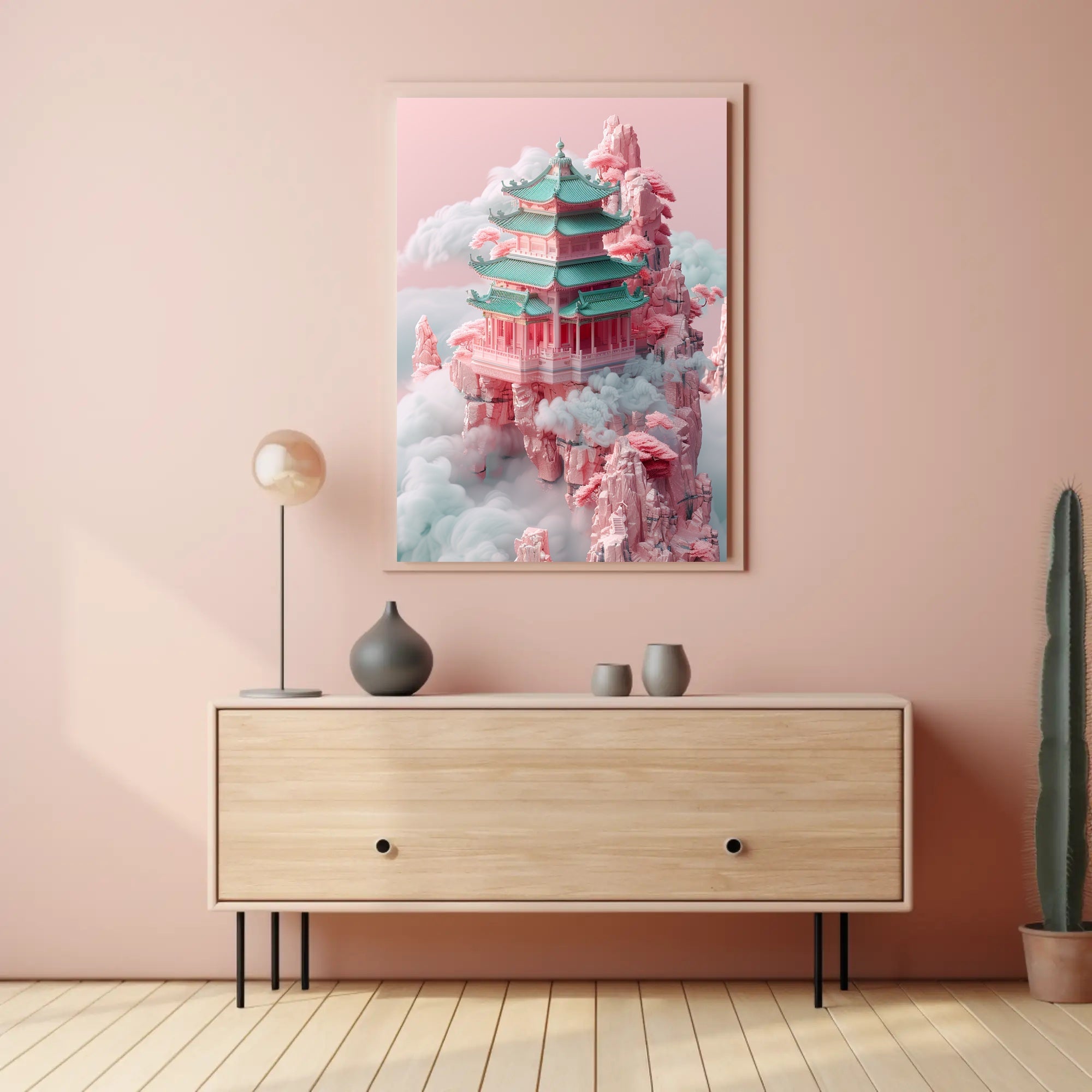 Floating Pagoda In The Clouds Poster PosterGoat