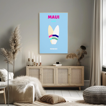 Maui Hawaii Surfboard Graphic Retro Travel Poster