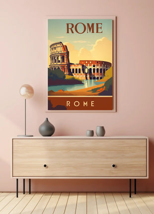 Colosseum Vintage Travel Poster: Rome's Iconic Landmark Illustration