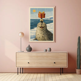 Joyful Seal With A Gift Poster