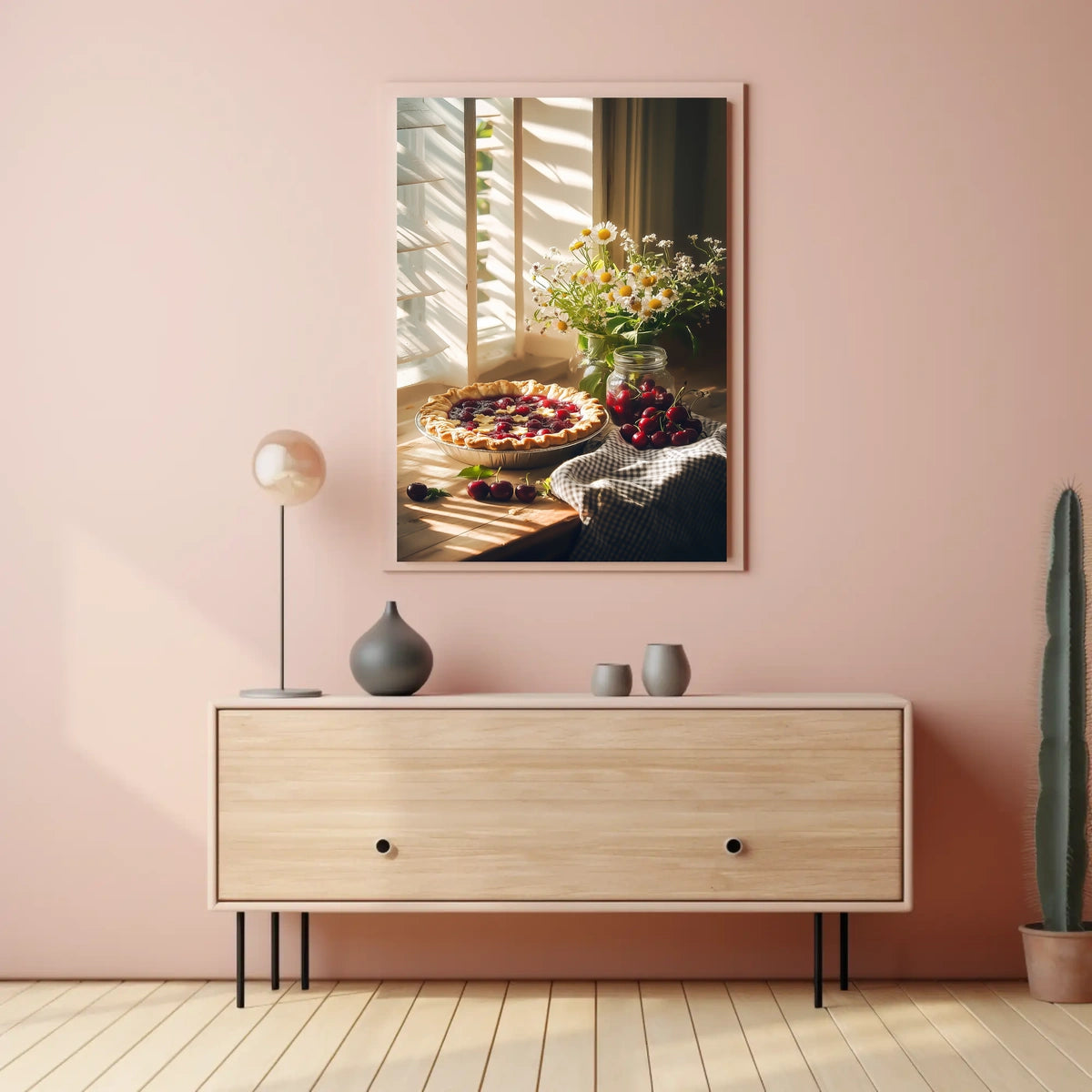 rustic kitchen counter with cherry pie Poster