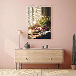 rustic kitchen counter with cherry pie Poster