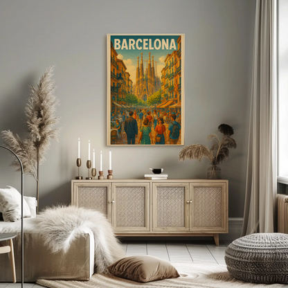 Barcelona Sagrada Familia Street Travel Poster