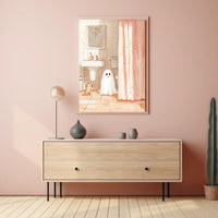 Ghost and Dog Bathroom Whimsical Illustration Cozy Poster