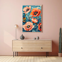 Vibrant Poppy Botanical Art with Vintage Flair Poster