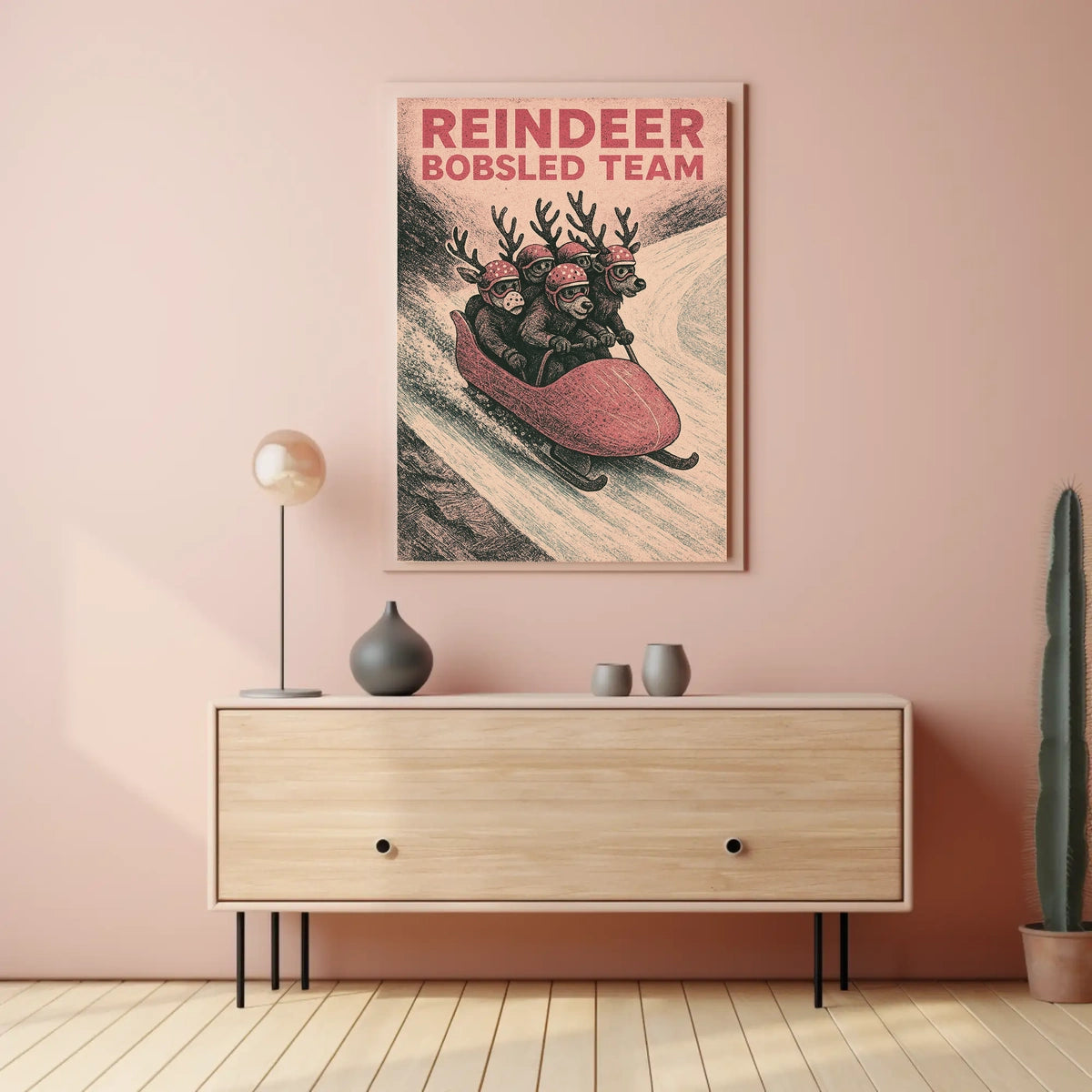 Reindeer Bobsled Team Poster