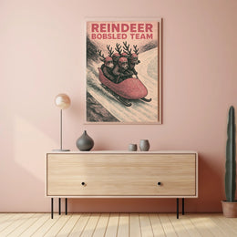 Reindeer Bobsled Team Poster