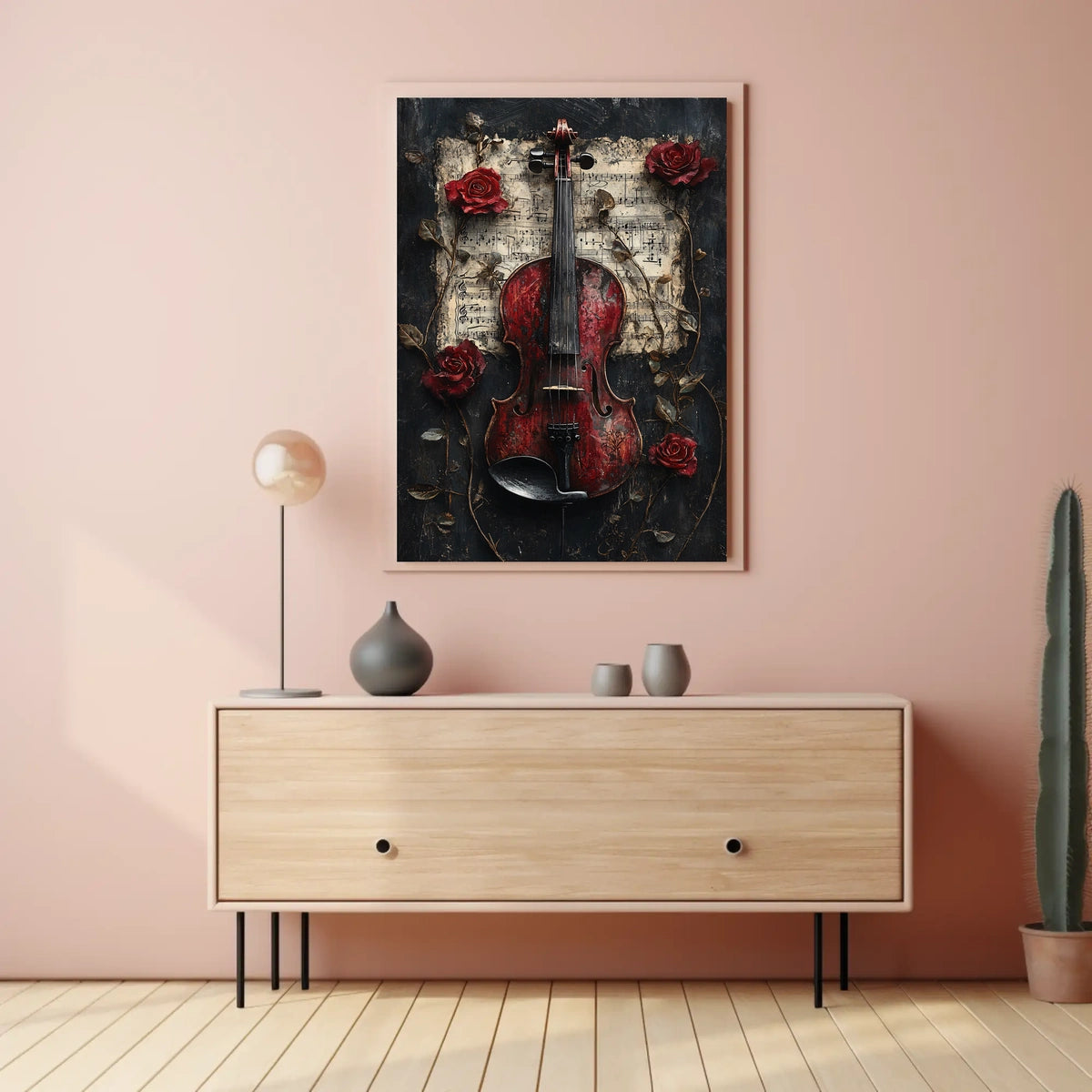 Red Violin Symphony: Timeless Elegance Elegant Artistic Poster
