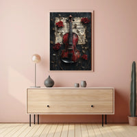 Red Violin Symphony: Timeless Elegance Elegant Artistic Poster