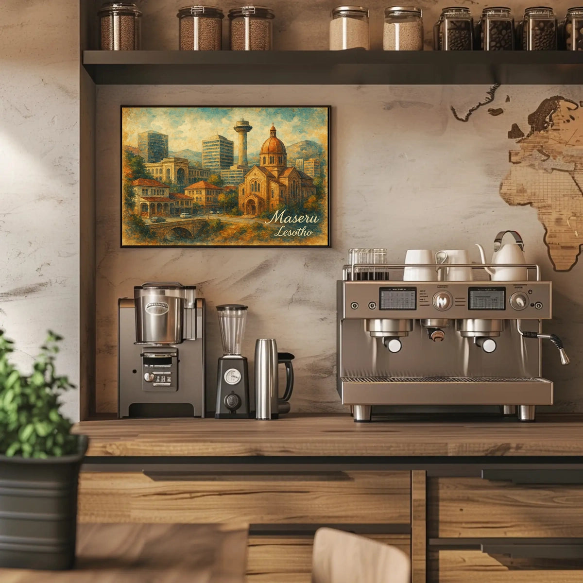 Maseru Cityscape Travel Inspired Digital Painting Poster