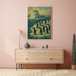 Penguins on Ice: Serene Antarctic Animal Poster
