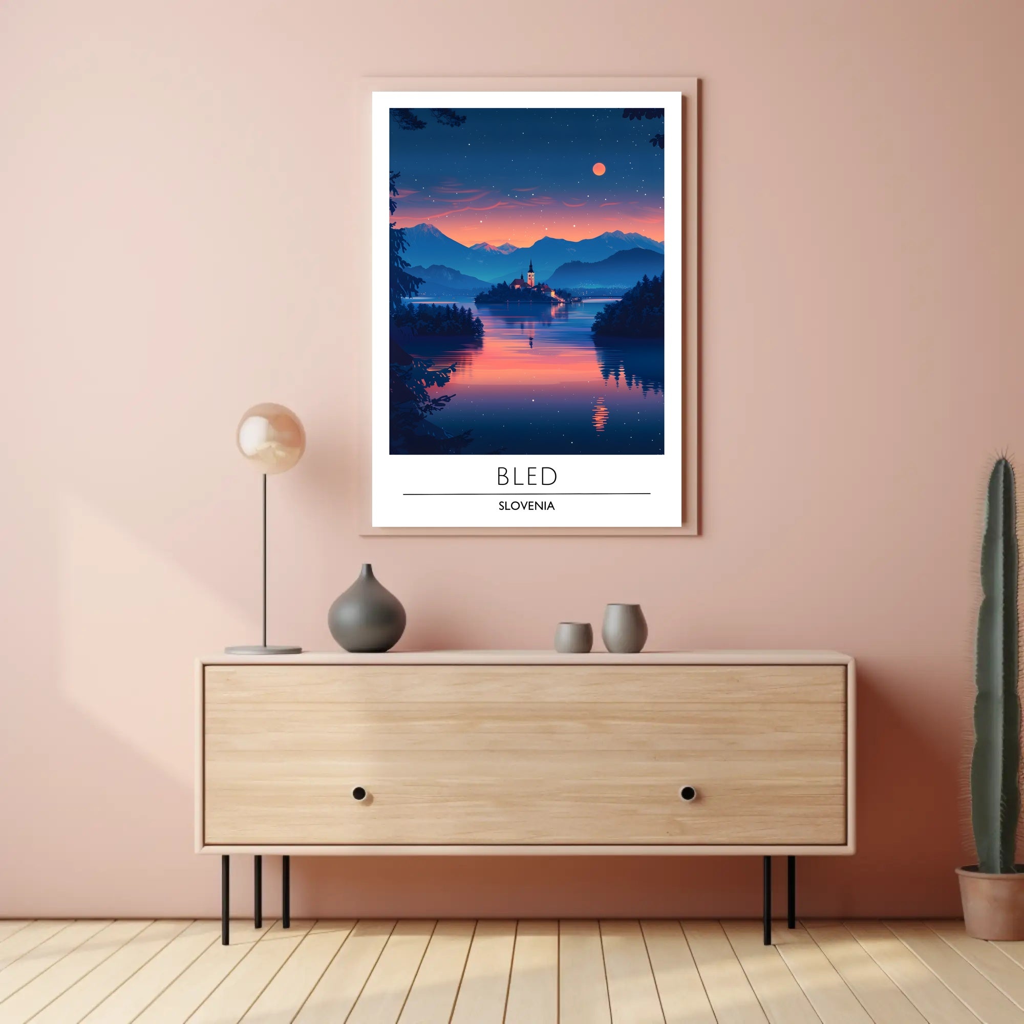Lake Bled Serene Sunset Travel Poster