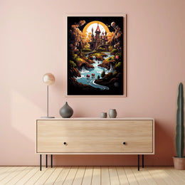 Enchanted Castle in Dreamlike Landscape Fantasy or Mythology Poster