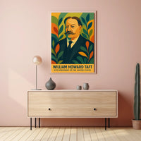 William Howard Taft Patriotic Pop Art Portrait Bold Colors Geometric Leaves Vintage Modern Poster