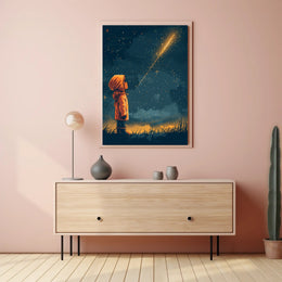 Dreamy Child Gazes at Stars Space or Astronomy Poster PosterGoat