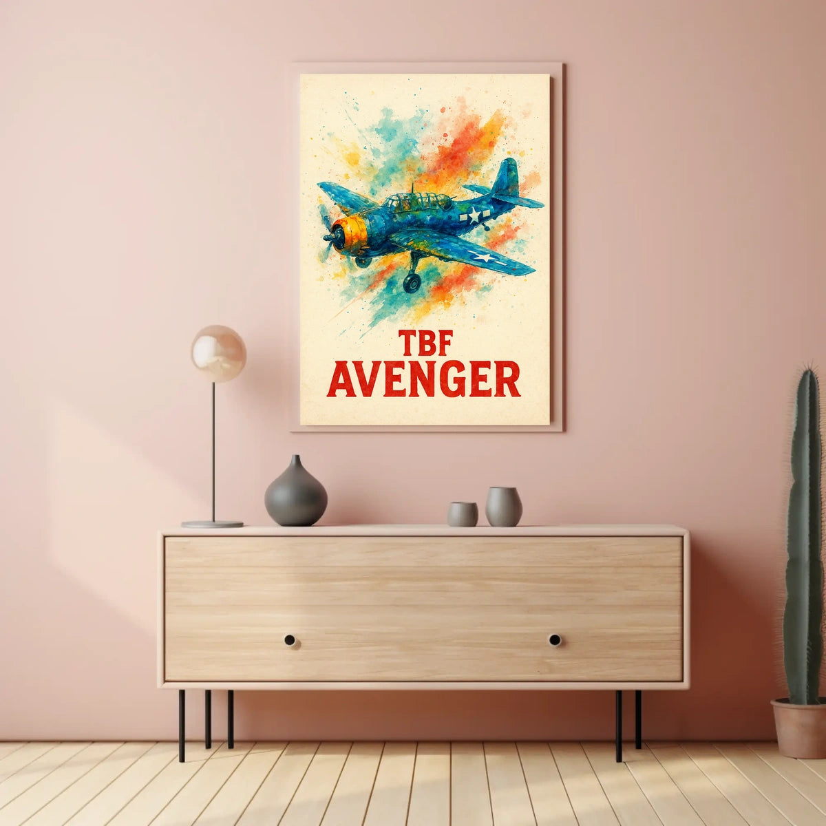 TBF Avenger WWII Aircraft Watercolor Art Poster