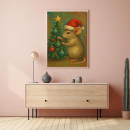 Festive Mouse and Christmas Tree Poster