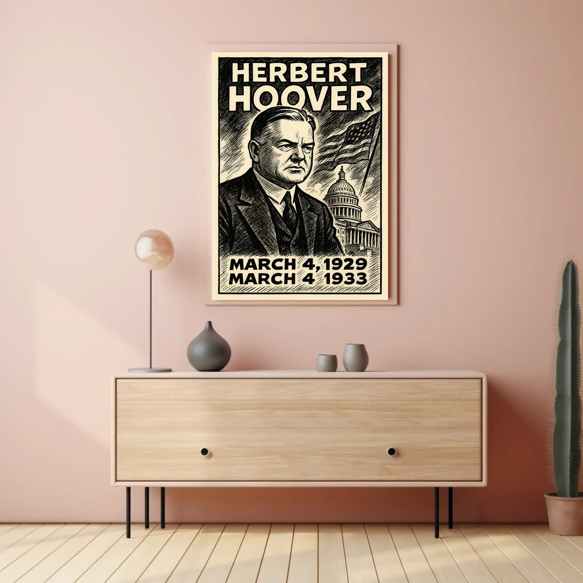 Herbert Hoover 31st President of the United States B & W Comic Sketch Poster