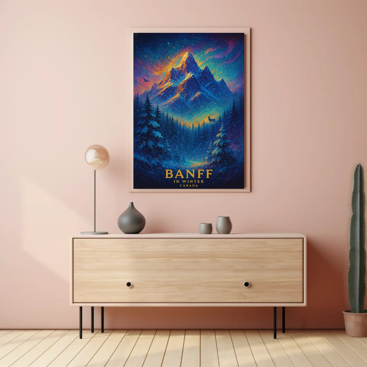Majestic Banff Winter Night Fantasy Art Poster