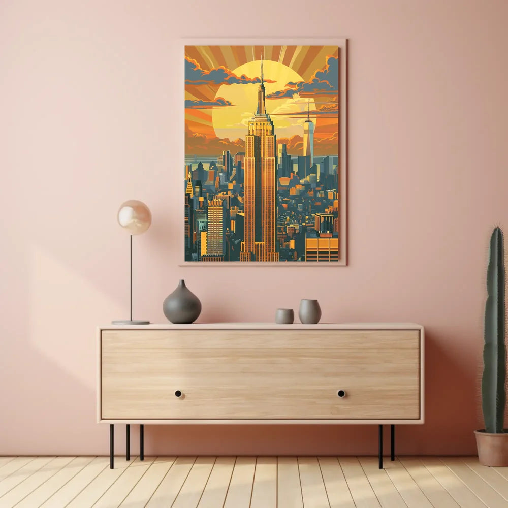 New York Skyline Retro Travel Poster Art Print