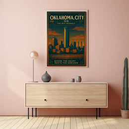 Oklahoma City Skyline Vintage Travel Poster Art