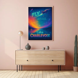 Fly Adventures Over Lake Charlevoix Futuristic Sci-Fi Poster