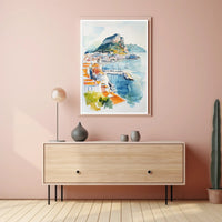 Coastal Cityscape Watercolor Poster PosterGoat