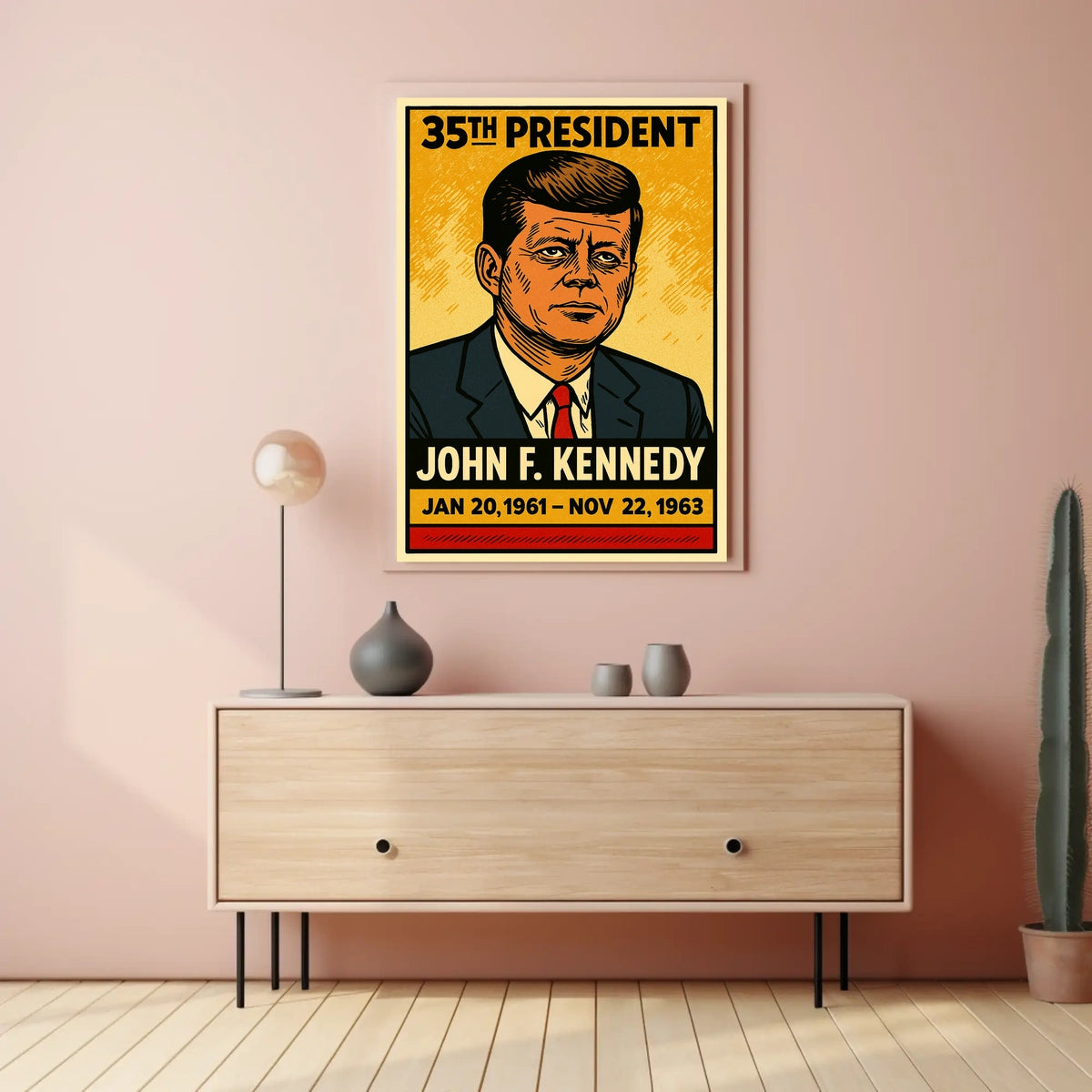 John F. Kennedy 35th President of the United States Inked Comic Style Poster