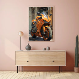 Vibrant Orange Motorcycle Poster PosterGoat
